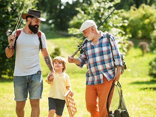 Three generations enjoying a day fishing for Father's Day>